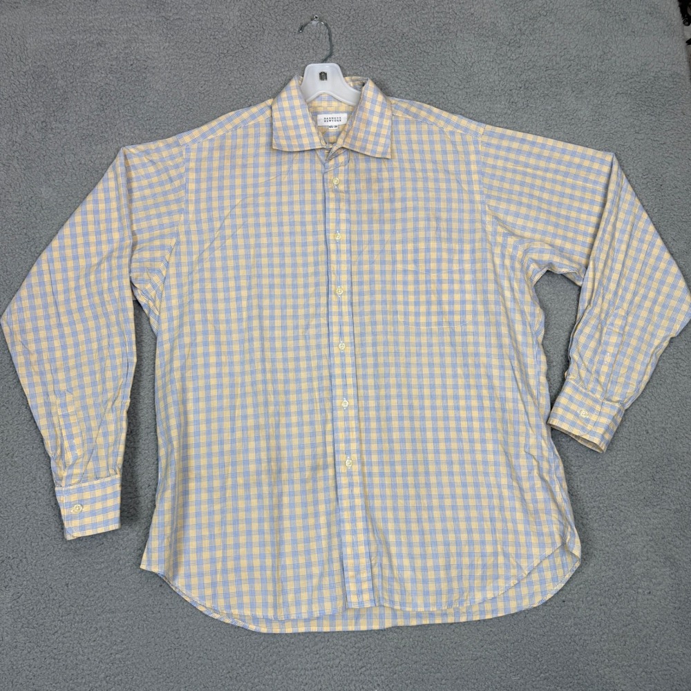 Barneys New York Mens Dress Shirt 16.5 36 Yellow Blue Plaid Long Sleeve 5665